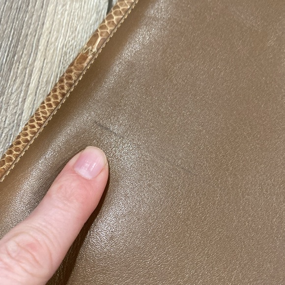 JASMIN VTG Snakeskin Brown Leather Snap Clutch - Picture 4 of 11